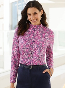 Floral Print Mockneck Tee